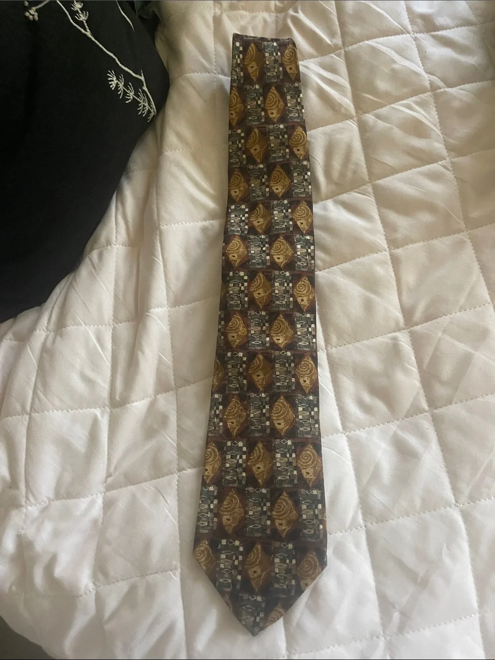 Ermegildo Zegna Men's Patterned Silk Tie in Brown and Gold